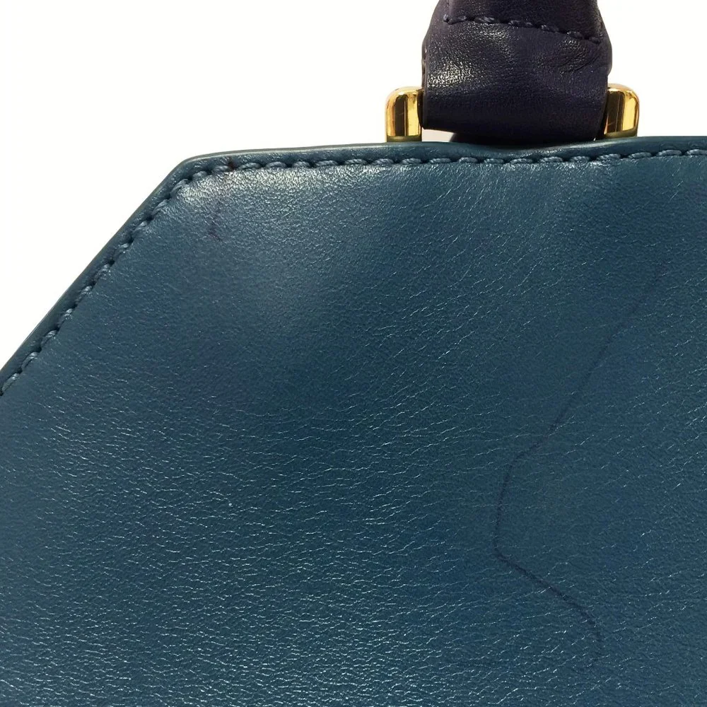 Tory Burch Penelope Satchel Teal Leather Suede Navy Handles Crossbody Strap